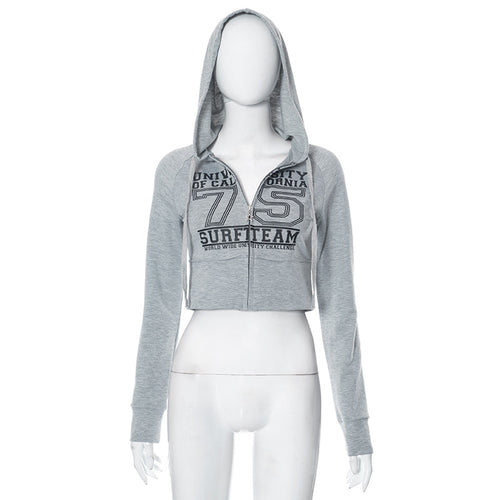 Cali Surf Team Zip Front Graphic Cropped Hoodie