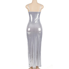 Laced In Silver Sleeveless Metallic Maxi Dress