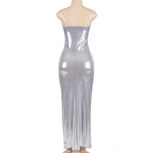 Laced In Silver Sleeveless Metallic Maxi Dress