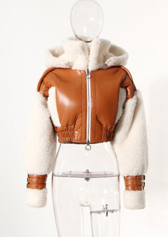 Ski Ready Cropped Faux Leather Shearling Moto Jacket