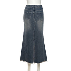 Raw Edge Denim Maxi Skirt