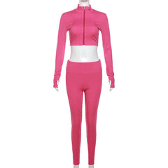 In A Zip Long Sleeve High Waist Ribbed Legging Pant Set