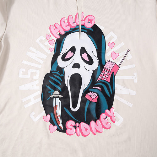 Ghost Face Notched Graphic Cropped Tee