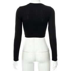 A Little Daring Chain Long Sleeve Cropped Top - CloudNine Fash Boutique