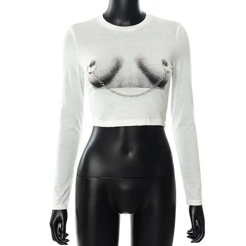 A Little Daring Chain Long Sleeve Cropped Top - CloudNine Fash Boutique