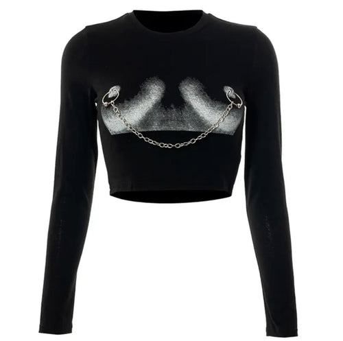A Little Daring Chain Long Sleeve Cropped Top - CloudNine Fash Boutique