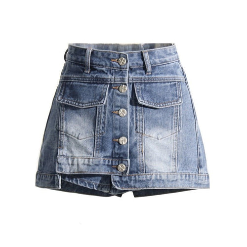 Akira Asymmetric Button Front Denim Skort - CloudNine Fash Boutique