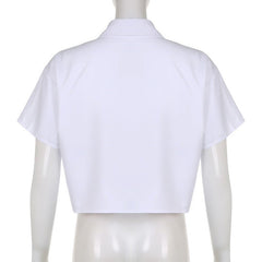 All The Faces Graphic Collared Cropped Shirt - CloudNine Fash Boutique