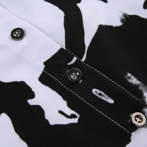 All The Faces Graphic Collared Cropped Shirt - CloudNine Fash Boutique