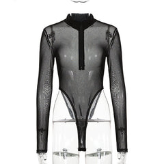 All The Way High Cut Mesh Long Sleeve Bodysuit - CloudNine Fash Boutique