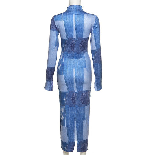 Alondra Denim Print Maxi Dress - CloudNine Fash Boutique