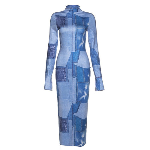 Alondra Denim Print Maxi Dress - CloudNine Fash Boutique