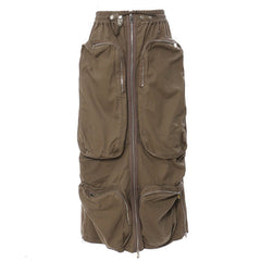 Amani Zipper Pocket Utility Midi Skirt - CloudNine Fash Boutique