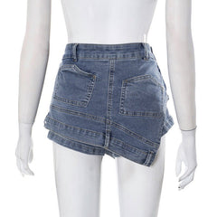 Asymmetric Washed Denim Mini Skort - CloudNine Fash Boutique