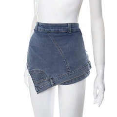 Asymmetric Washed Denim Mini Skort - CloudNine Fash Boutique