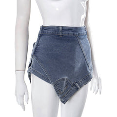 Asymmetric Washed Denim Mini Skort - CloudNine Fash Boutique