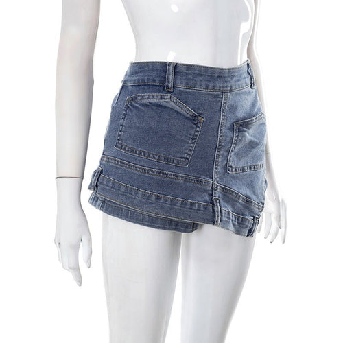 Asymmetric Washed Denim Mini Skort - CloudNine Fash Boutique