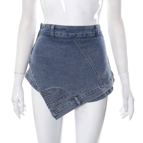 Asymmetric Washed Denim Mini Skort - CloudNine Fash Boutique