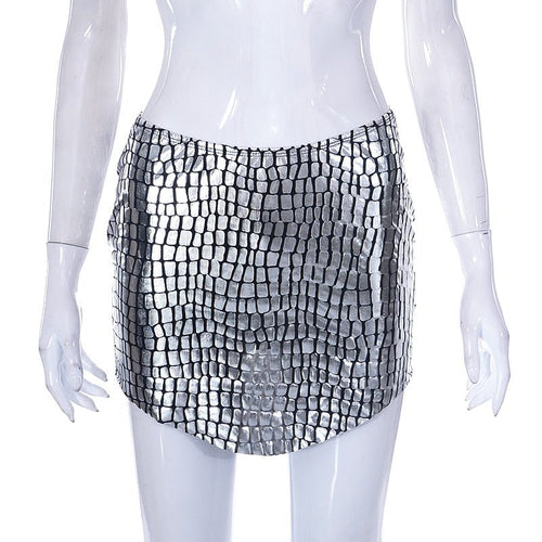 Big Bag Flipper Metallic Faux Crocodile Mini Skirt - CloudNine Fash Boutique