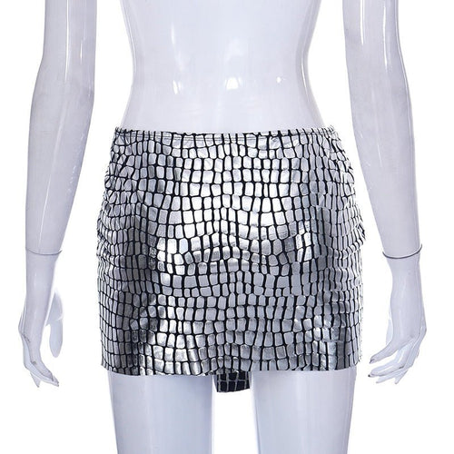 Big Bag Flipper Metallic Faux Crocodile Mini Skirt - CloudNine Fash Boutique