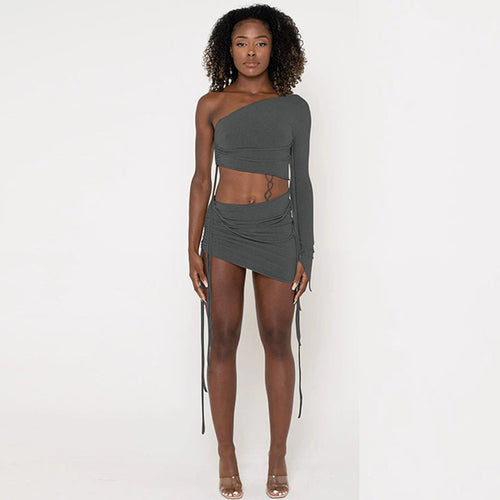 Blair One Shoulder Drawstring Mini Skirt Set - CloudNine Fash Boutique