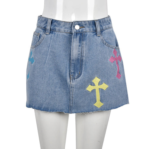 Bless Up Embroidered Denim Mini Skirt - CloudNine Fash Boutique