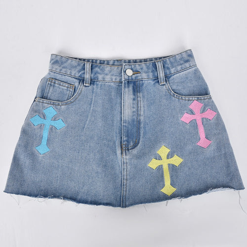 Bless Up Embroidered Denim Mini Skirt - CloudNine Fash Boutique