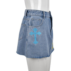 Bless Up Embroidered Denim Mini Skirt - CloudNine Fash Boutique