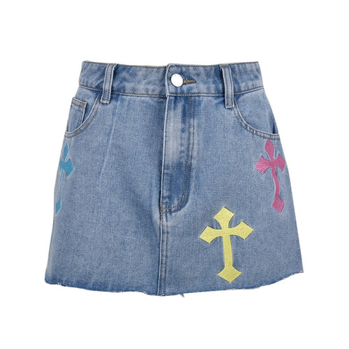 Bless Up Embroidered Denim Mini Skirt - CloudNine Fash Boutique