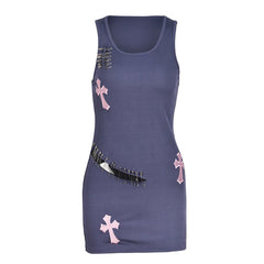 Bless Up Embroidered Safety Pin Sleeveless Mini Dress - CloudNine Fash Boutique