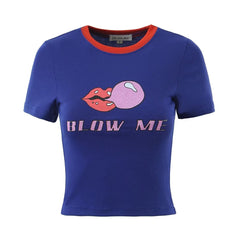 Blow Me Graphic Ringer Cropped Tee - CloudNine Fash Boutique