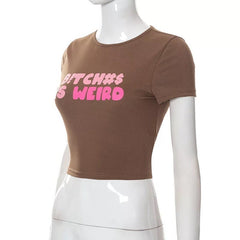 B!tch#s Is Weird Ribbed Cropped Tee - CloudNine Fash Boutique