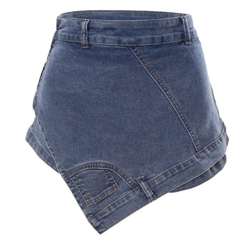 Carmen Asymmetric Washed Denim Mini Skort - CloudNine Fash Boutique