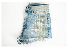 Dripping In Diamonds Rhinestone Denim Shorts - CloudNine Fash Boutique