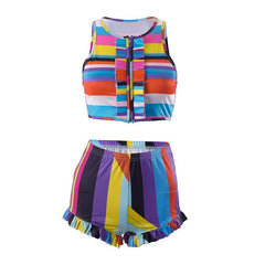 Getaway Striped Ruffle Short Set - CloudNine Fash Boutique