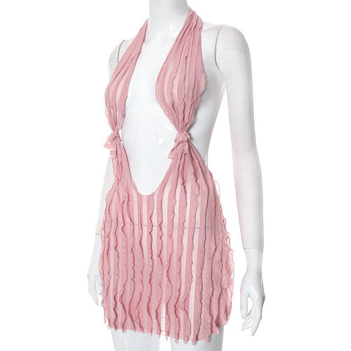 Girls Night Plunge Halter Ruffle Backless Mini Dress - CloudNine Fash Boutique