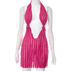 Girls Night Plunge Halter Ruffle Backless Mini Dress - CloudNine Fash Boutique
