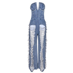 Give You A Show Studded Ripped Denim Jumpsuit - CloudNine Fash Boutique