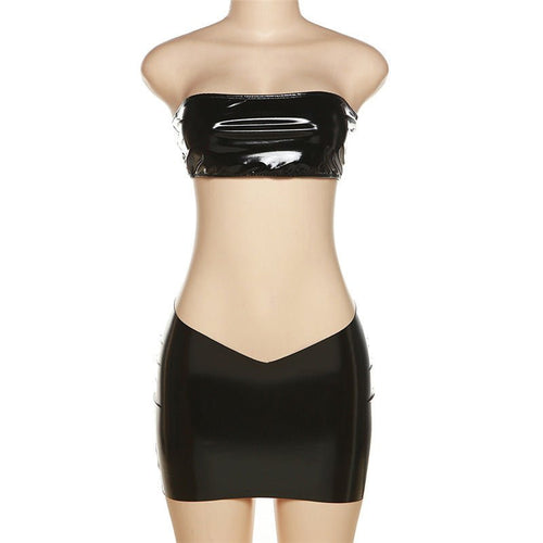 Glossed Up Faux Leather Mini Skirt Set - CloudNine Fash Boutique