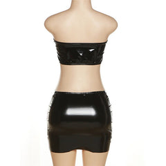 Glossed Up Faux Leather Mini Skirt Set - CloudNine Fash Boutique