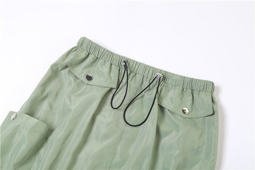 High Waist Drawstring Utility Midi Skirt - CloudNine Fash Boutique