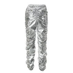 I Need Space Metallic Low Waist Stacked Joggers - CloudNine Fash Boutique