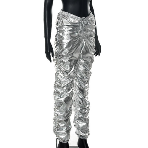 I Need Space Metallic Low Waist Stacked Joggers - CloudNine Fash Boutique