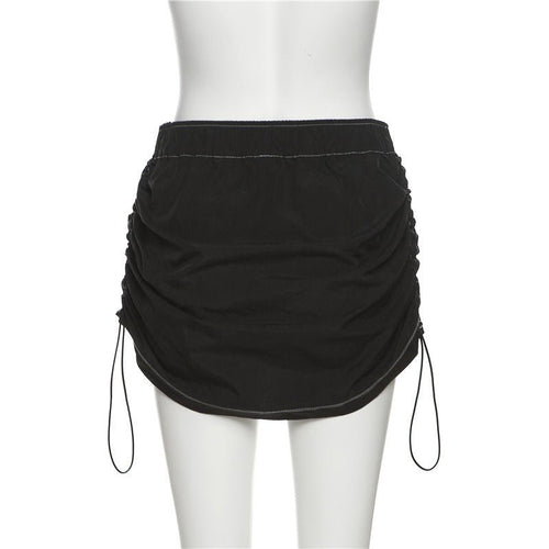 In A Ruche Nylon Drawstring Mini Skirt - CloudNine Fash Boutique