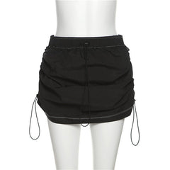 In A Ruche Nylon Drawstring Mini Skirt - CloudNine Fash Boutique