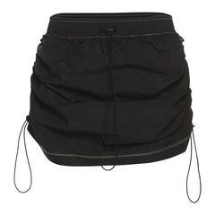 In A Ruche Nylon Drawstring Mini Skirt - CloudNine Fash Boutique