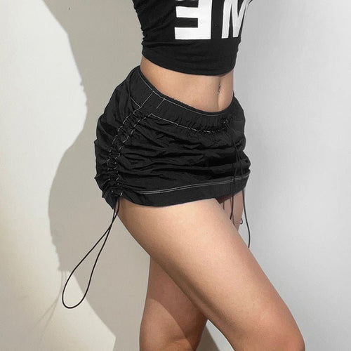 In A Ruche Nylon Drawstring Mini Skirt - CloudNine Fash Boutique