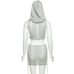Janelle Hooded Knit Mini Skirt Set