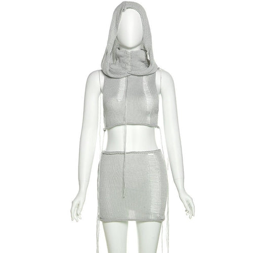 Janelle Hooded Knit Mini Skirt Set