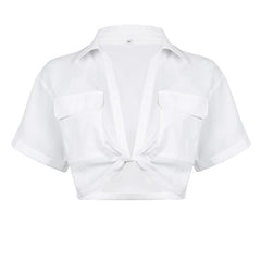 Kiara Twist Front Collared Cropped Top